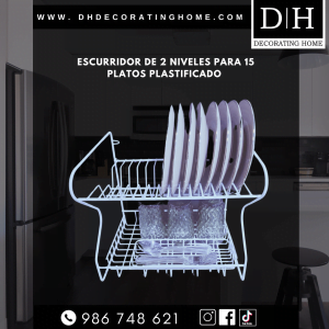 Escurridor de 2 niveles para 15 platos plastificado