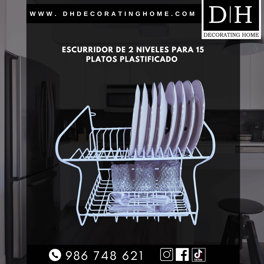 Escurridor de 2 niveles para 15 platos plastificado