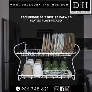 Escurridor de 2 niveles para 20 platos plastificado