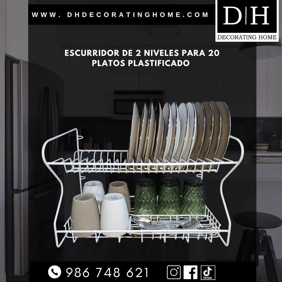 Escurridor de 2 niveles para 20 platos plastificado